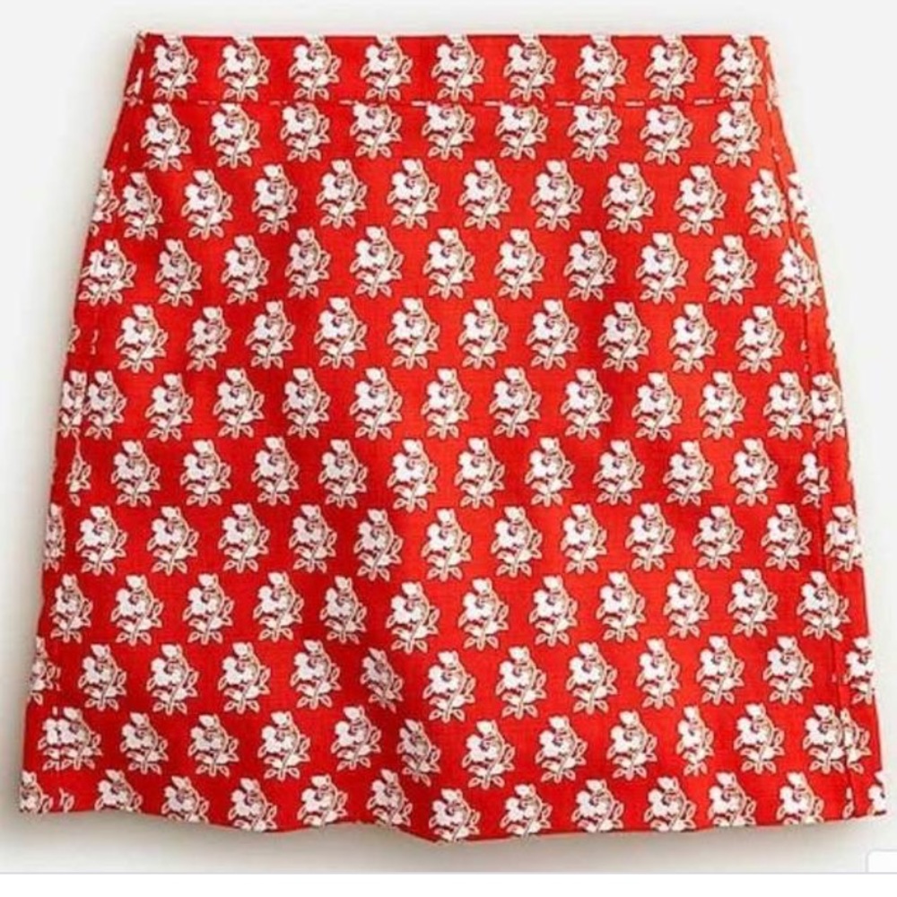 Jcrew Grasscloth Blockprint Floral Red Mini Skirt